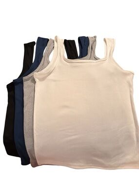 Women's Ribbed Tank Top - White, Gray, Blue, Black (Pack)4